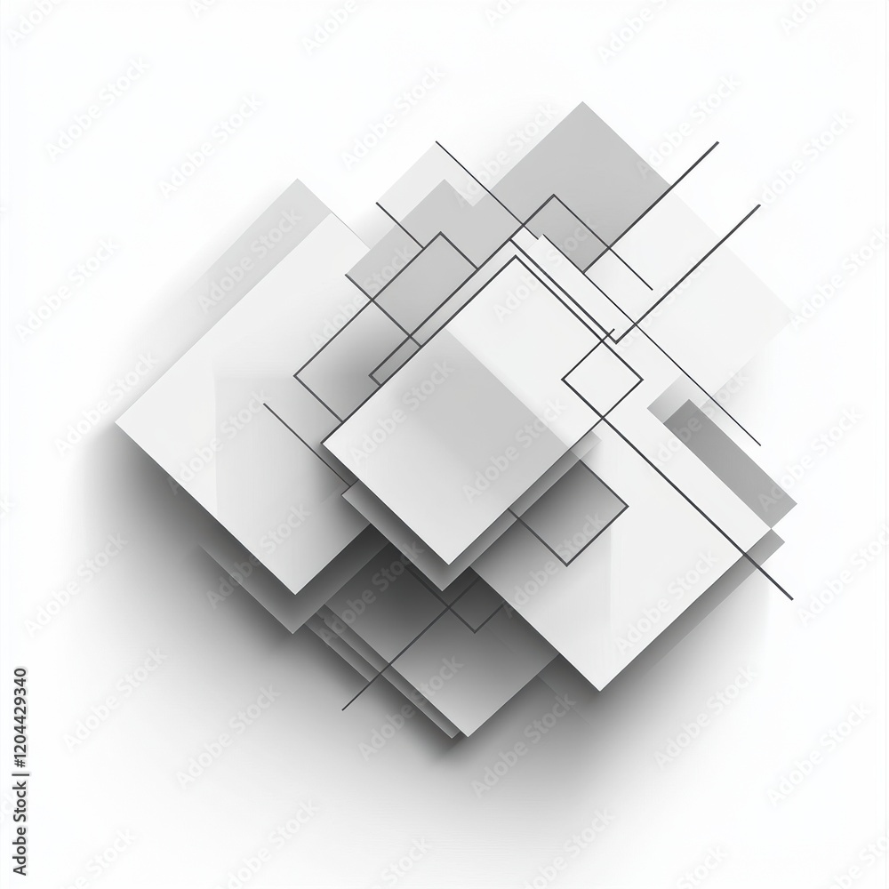 Leinwandbilder abstract geometric composition with overlapping white shapes and lines on a light background. genera