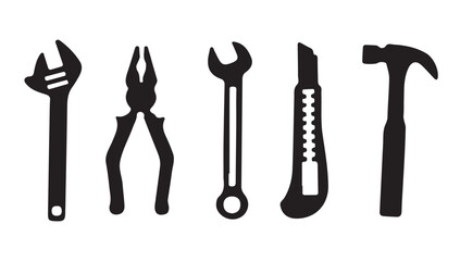 Pliers, hammer, screwdriver, wrench hardware icon silhouette