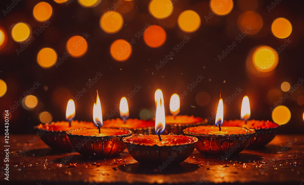 Aufkleber a row of candles are lit up in a dark room. the candles are arranged in a circle, with some of them 