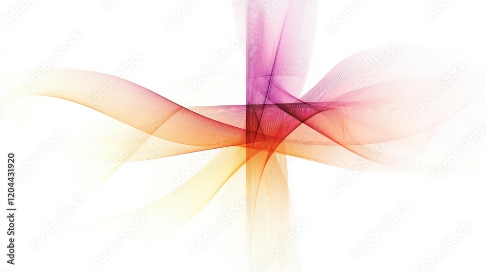 Poster Colorful abstract wave patterns created with smooth gradients and flowing lines in shades of orange, pink, and yellow. Generative AI