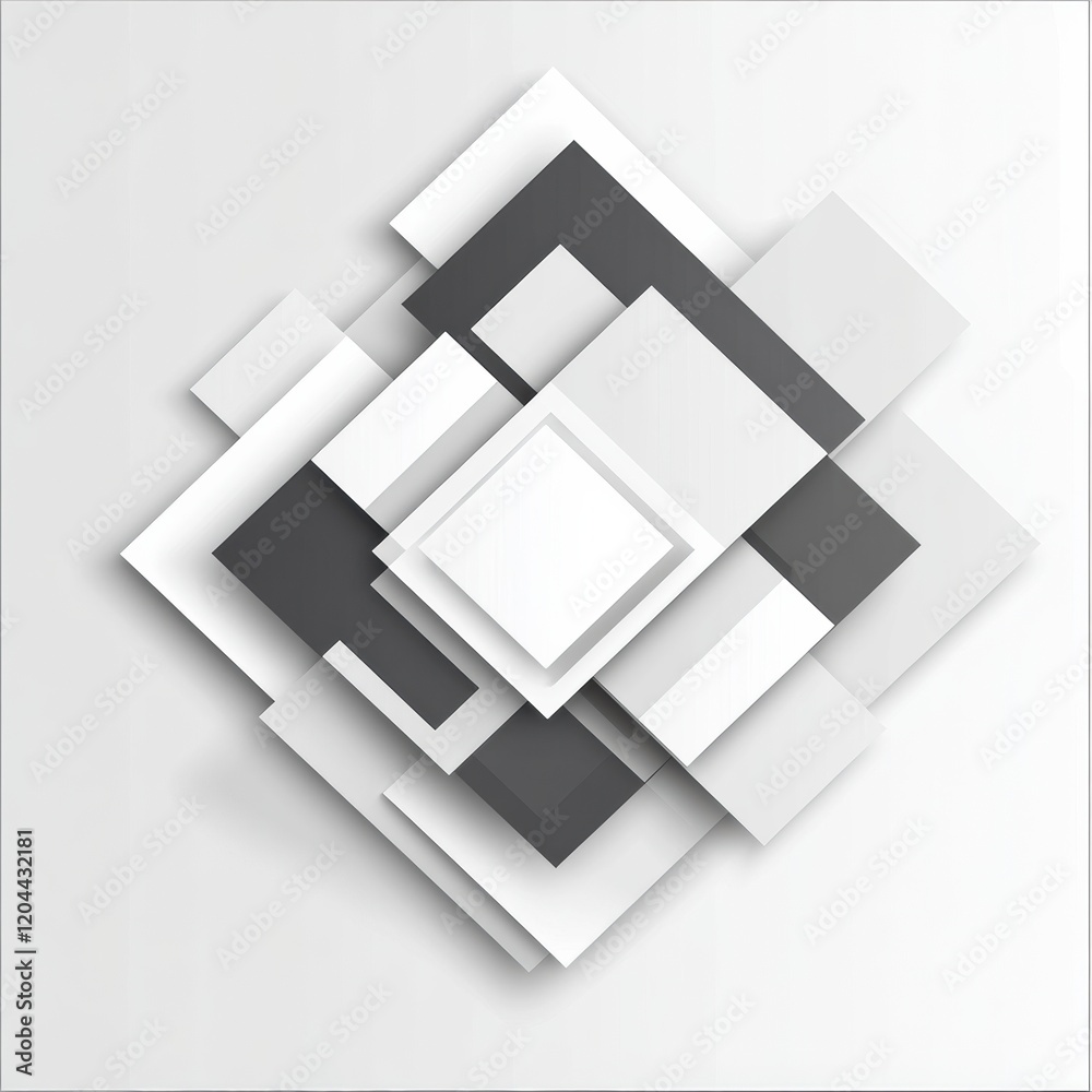 Poster creative arrangement of geometric shapes in varying shades of gray on a light background. generative