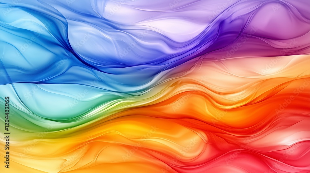 Aufkleber a colorful, abstract painting of a rainbow with a wave. the colors are vibrant and the brushstrokes 