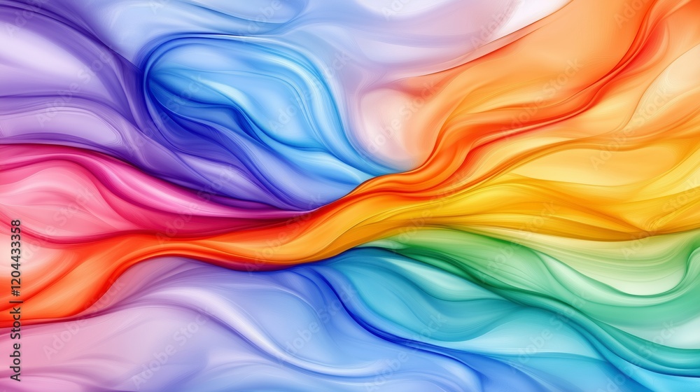 Poster A colorful, flowing line of rainbow colors. The colors are bright and vibrant, creating a sense of energy and movement. The line seems to be flowing through the sky. AI generated.