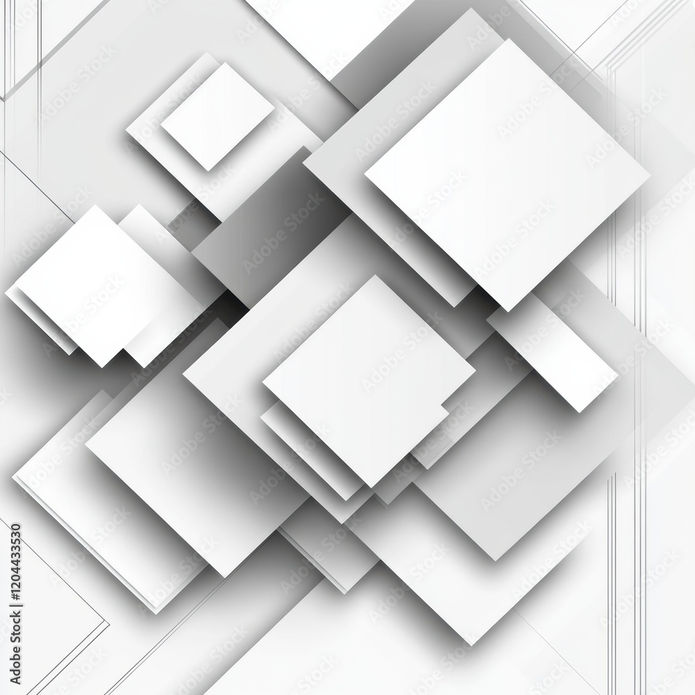 Poster Abstract geometric composition featuring overlapping white squares and rectangles on a light background. Generative AI