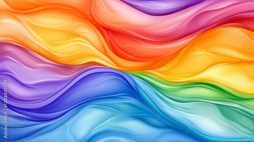 Poster A colorful rainbow with a wave pattern. The colors are bright and vibrant, creating a sense of joy and happiness. The wave pattern adds a dynamic and energetic feel to the image. AI generated.