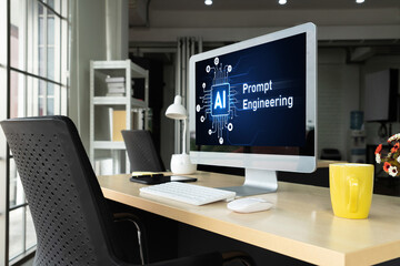 Fototapeta premium Generative AI virtual assistant tools for prompt engineer and user for ease of engage artificial intelligence AI technology help people to work with generative AI functions by prompting the AI snugly