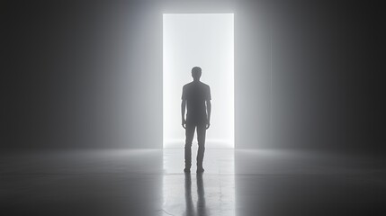 Obraz premium The Threshold: A Man Contemplates a Bright Future