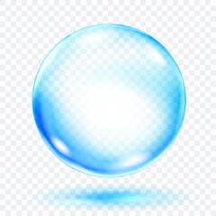 A single, translucent smooth blue sphere floating with a subtle shadow beneath it, on transparent background. Vector illustration for design projects and creative works.