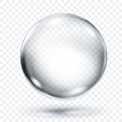 A single, translucent smooth gray sphere floating with a subtle shadow beneath it, on transparent background. Vector illustration for design projects and creative works.
