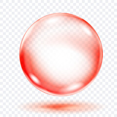 A single, translucent smooth red sphere floating with a subtle shadow beneath it, on transparent background. Vector illustration for design projects and creative works.