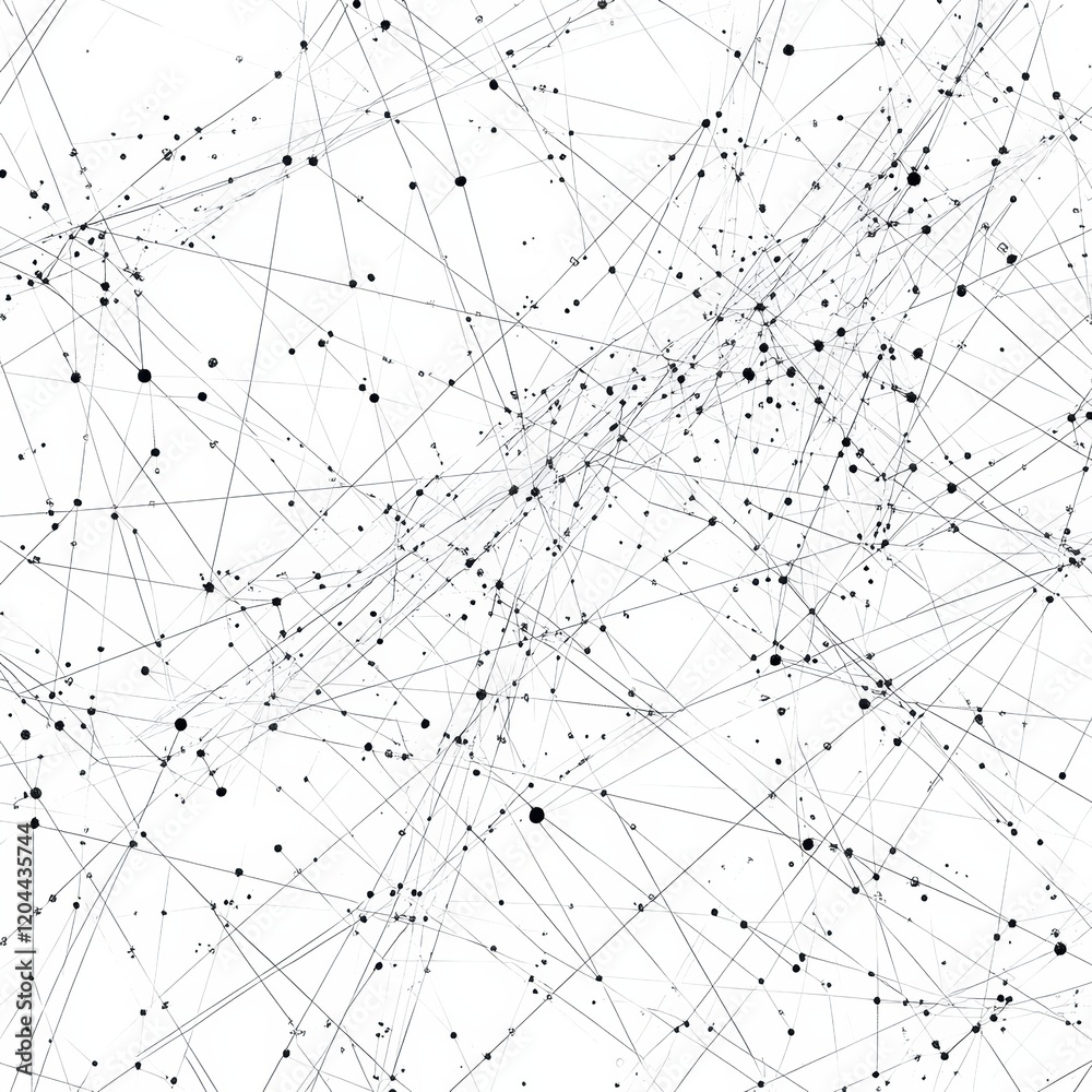 Aufkleber Abstract representation of interconnected lines and dots creating an intricate network on a white background. Generative AI