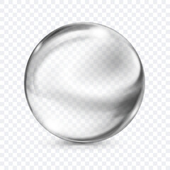 A single, translucent smooth gray sphere with glares and subtle soft shadow beneath it, on transparent background. Vector illustration for design projects and creative works.