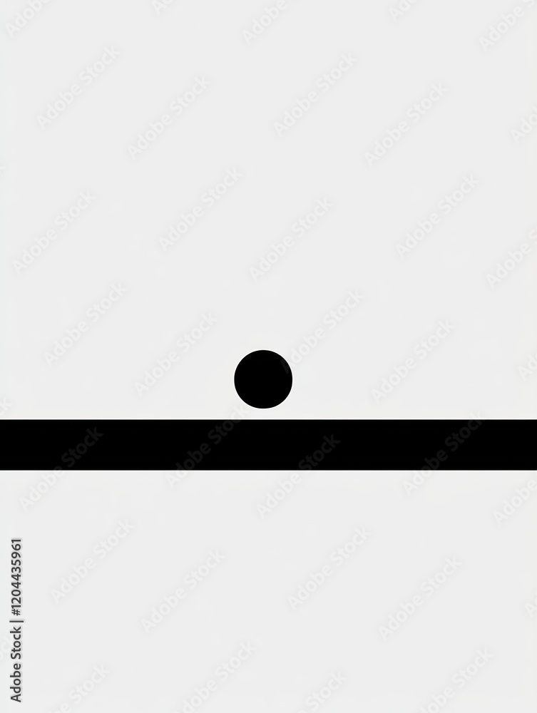 Aufkleber minimalist design with a black circle resting on a horizontal black line against a white background.