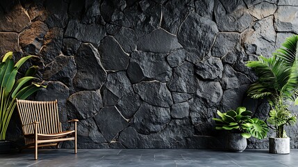 Dark grunge stone wall with natural textures for a bold, rustic design