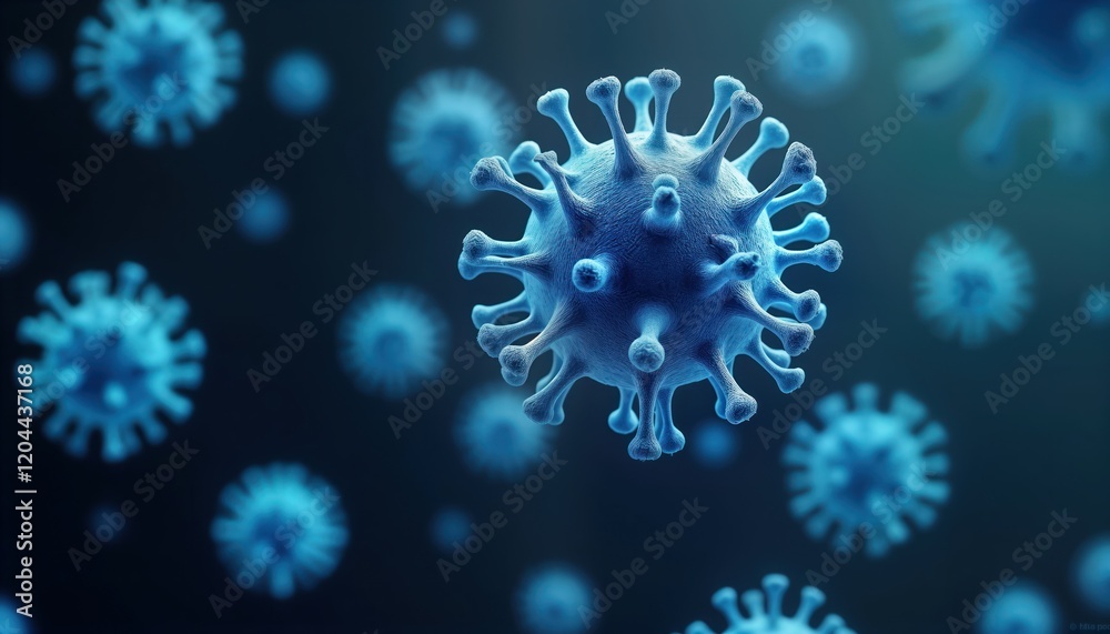 Poster microscopic virus. close up view. many viruses in dark background. science research. medical tech. v