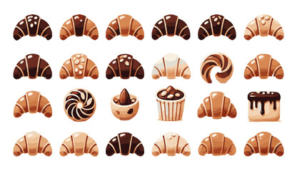 Assorted chocolate pastries, including croissants, muffins, and swirls, evoke sweet comfort and bakery delights.