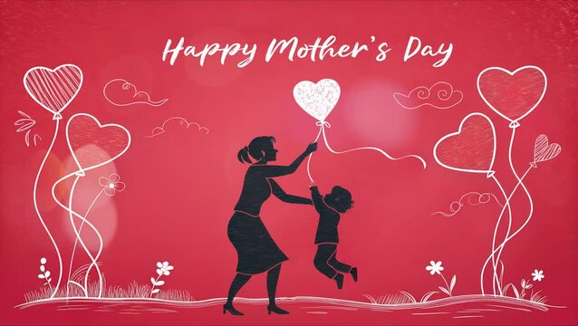 Celebrate Mother day silluet with ballons, plus text Happy Mother Day