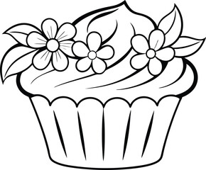  A cupcake topped with flowers and leaves instead of frosting
