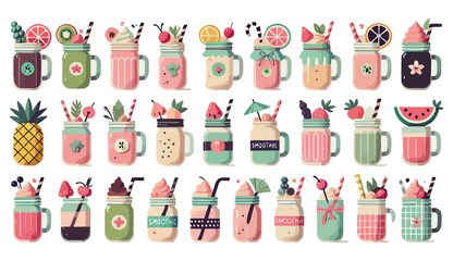 Refreshing fruit smoothies in colorful mason jars, evoking a cheerful and tropical summertime vibe.