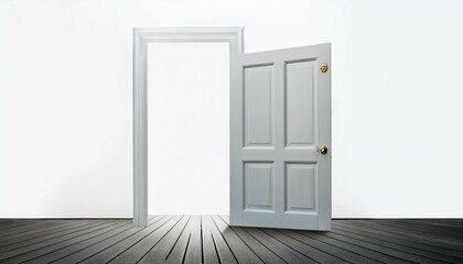 open white door and door frame white background