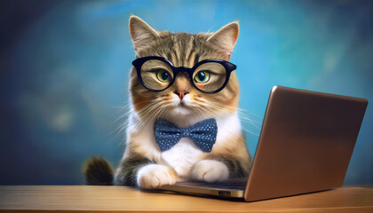Funny Cat Dressed as Office Worker with Glasses