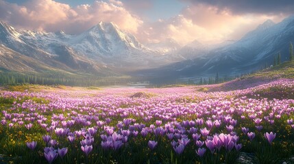 Fototapeta premium Crocuses growing in a spring meadow 