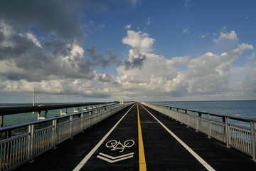 Pedestrian excercise and walkway alongside the seven mile bridge (7-mile bridge) in the Florida Keys offering pedestrians and cyclists their own path out over the water