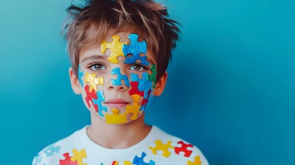 World autism awareness day concept.child with colorful puzzle in the face