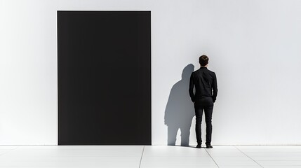 Fototapeta premium Man Contemplating Choices: Black and White Minimalism