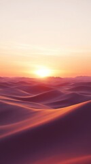 Sunset over serene desert dunes, warm hues and soft light.