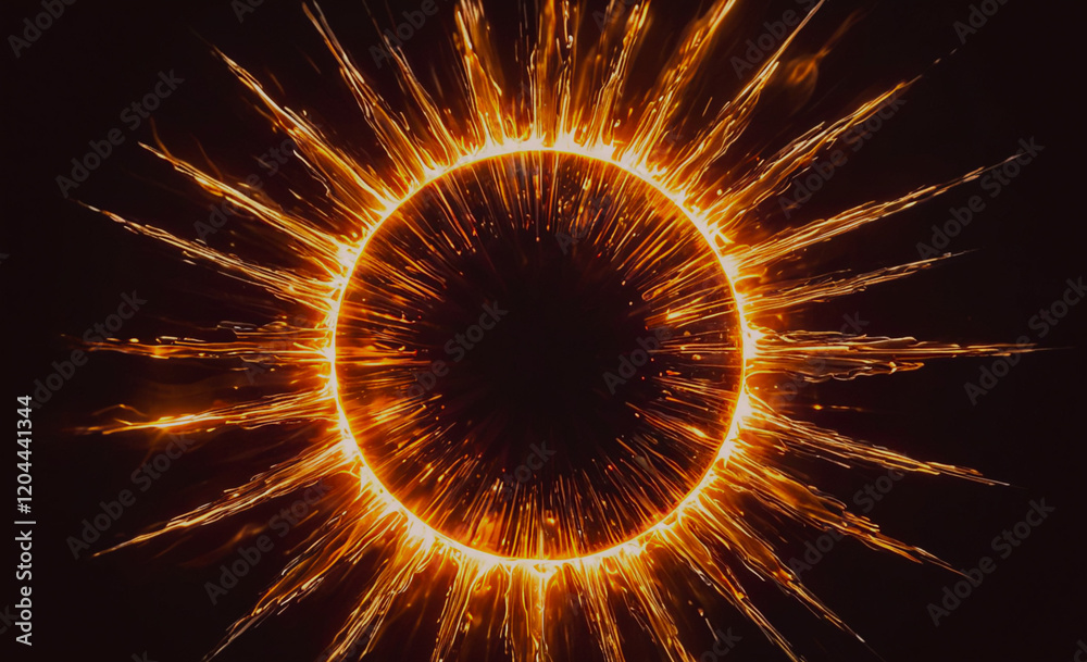 Poster a glowing orange circle with a black center. the circle is surrounded by a bright orange glow. the i