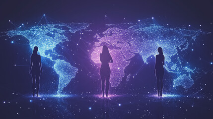 Obraz premium abstract professional business team people innovation connection of line from nail node to node on map background , networking concept