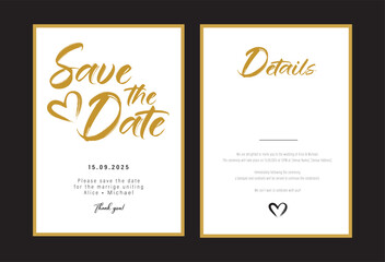 Wedding Invitation Save the Date Card Vector Template Gold and Elegant with Handdrawn Text