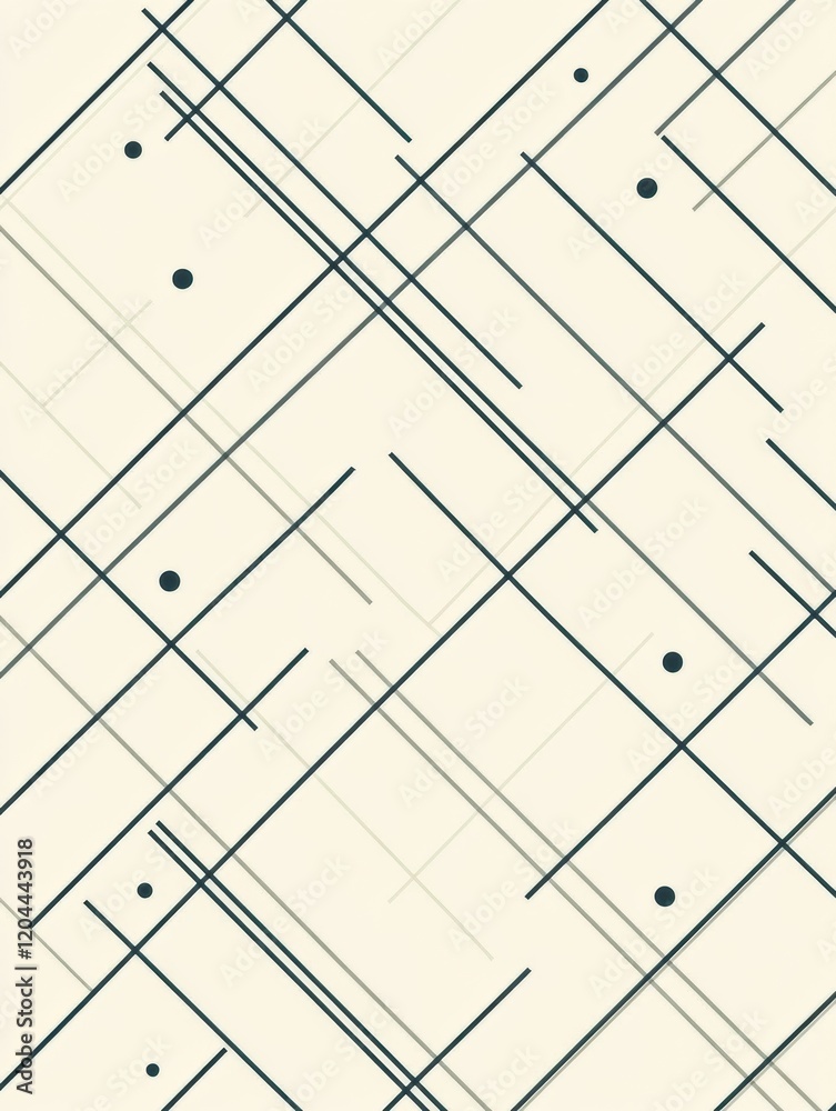 Poster abstract pattern featuring intersecting lines and dots on a cream background creating a modern desig