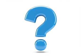A 3D illustration of a bright blue question mark with a glossy finish floating against a white background