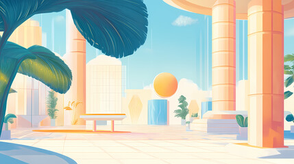 Fototapeta premium Cyberparadism palace illustration. Cyber Palace. Illustration