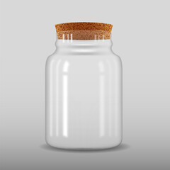 Transparent glass jar with cork lid