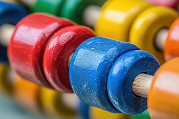 Close-up of a colorful abacus with vibrant, dynamic tools for teaching mathematics.