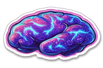 Obraz premium Psychedelic brain design with swirling galaxies and vibrant colors, symbolizing cosmic intelligence, AI innovation, and neural creativity in an abstract futuristic wallpaper