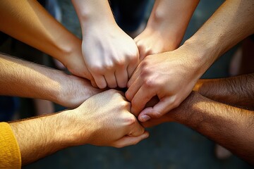 Closeup of a group fist bump.