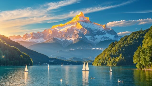 Vibrant summer sunrise over the serene Eib river landscape reflecting colorful hues of dawns light