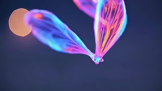 iridescent bubbles floating against a dark background, with glowing colors of pink, purple, and blue, creating a magical and ethereal effect