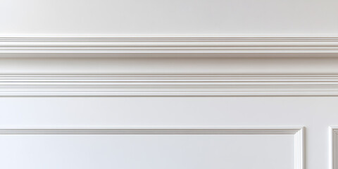 White wall paneling with intricate molding. Clean lines and elegant design for interior design inspiration. Perfect for modern or classic spaces.
