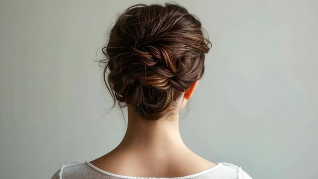 Elegant hair bun updo tutorial with detail focus and soft light ambiance