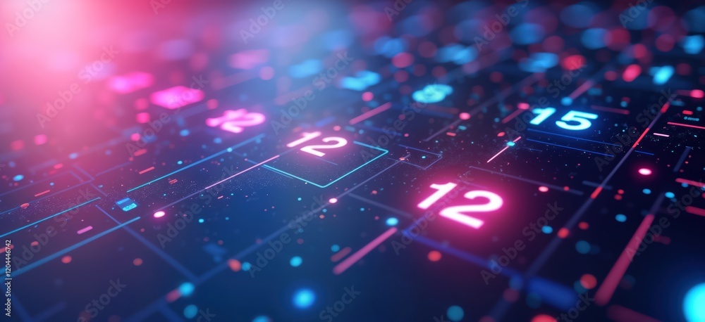 Fototapete futuristic holographic calendar displays dates, events in floating grid. dates glow with vibrant col