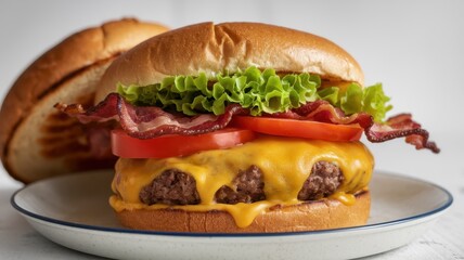 Juicy Cheeseburger with Bacon and Lettuce