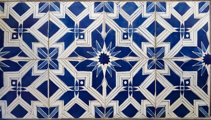 A Moroccan-inspired tile featuring a bold star and cross pattern in rich navy blue and white, creating a striking contrast and an exotic, traditional feel.