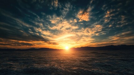 Obraz premium Dramatic ocean sunset with vibrant sky and calm waves