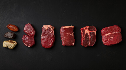 Red meat arranged with care, variety found in every cut there.