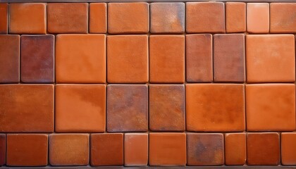 Naklejka premium A rustic terracotta tile with a weathered, hand-made appearance in warm orange and earthy brown tones, showcasing natural imperfections and a vintage, charming feel.